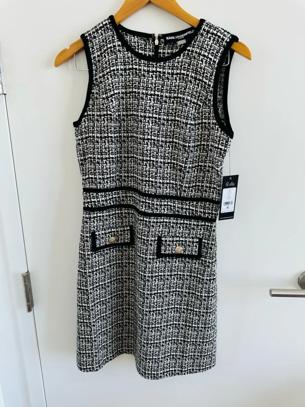 Karl Lagerfeld Black & White Tweed Mini Dress - Picture 5 of 9